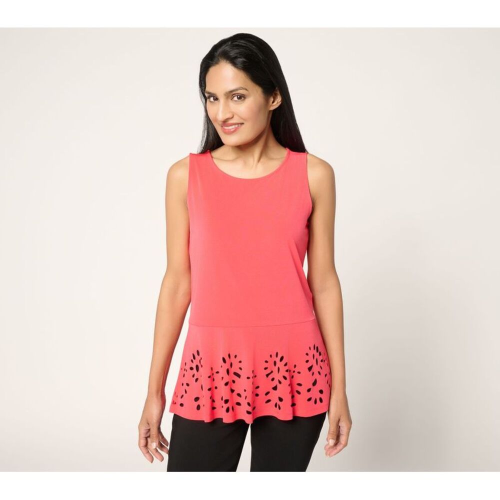 Top Knot Women's Sz XS Liquid Knit Sleeveless Peplum Laser Cut Hem Pink A692158